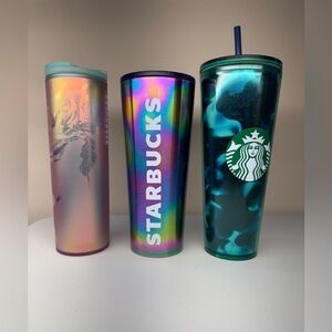 Starbucks Rainbow Iridescent and Teal Green Tumbler lot of 3